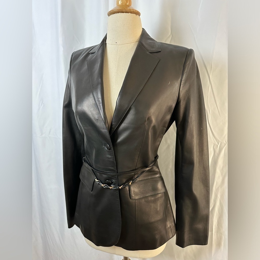 Brand New Prada Black Leather Blazer/Jacket with Detachable Leather Belt - Picture 2 of 11